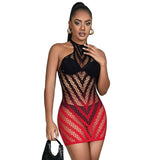 Kleid Rot-schwarzes Kleid aus elastischem Netz mit Degradé-Verlauf Eine
