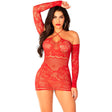 Kleid Schulterfreies langärmeliges Netz-Minikleid Rot