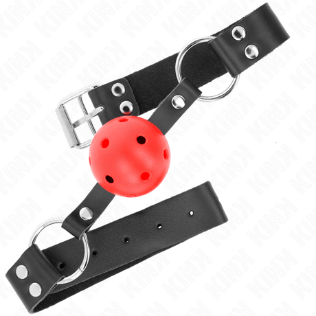 Knebel Atmungsaktiver Ball mit Doppelniet Rot Verstellbar 42