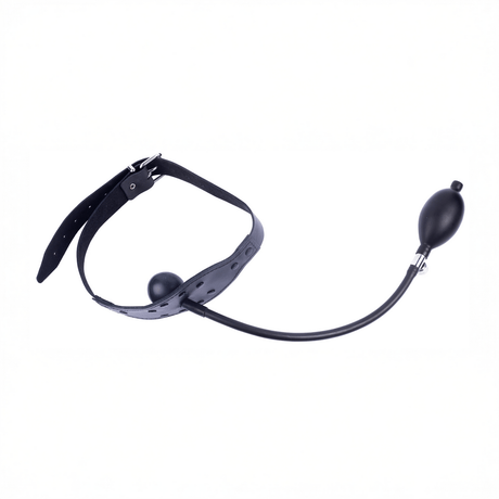 Knebel aus Leder mit aufblasbarem Ball Schwarz – Ansicht 2