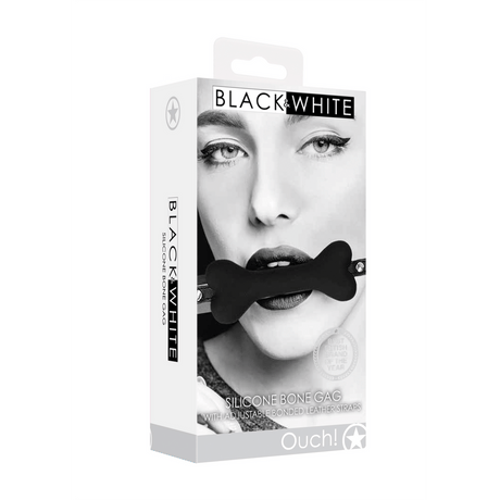 Knebel Ouch Black and White mit Knochen aus Silikon 12,2 x Ø 2 cm Schwarz – Ansicht 2