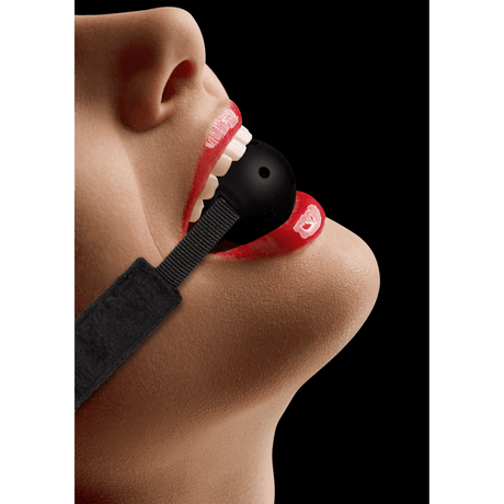Knebel Ouch mit Ball und Luftlöchern Schwarz 61,5 cm