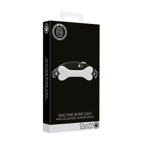 Knebel Ouch Puppy Play mit Knochen aus Silikon 62,5 cm Weiß – Ansicht 2
