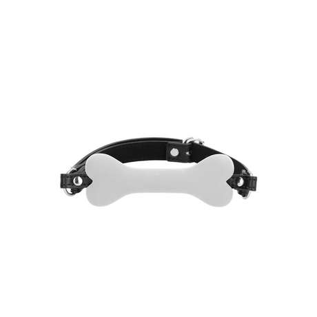 Knebel Ouch Puppy Play mit Knochen aus Silikon 62,5 cm Weiß