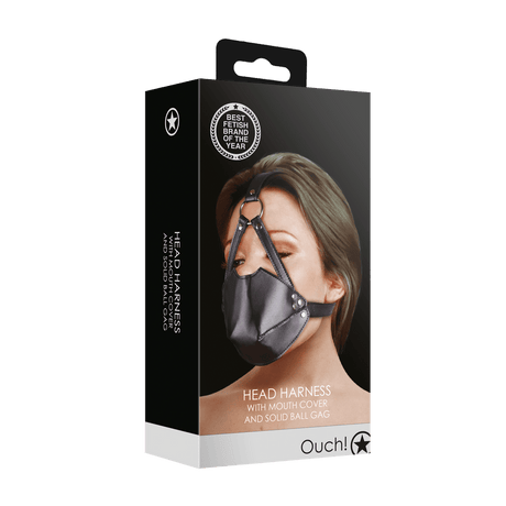 Kopfharness Ouch mit Mundabdeckung und Ball mit Luftlöchern 55,2 x Ø 3,9 cm Schwarz – Ansicht 2