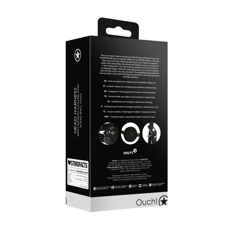 Kopfharness Ouch mit Mundabdeckung und Ball mit Luftlöchern 55,2 x Ø 3,9 cm Schwarz – Ansicht 3