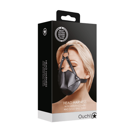 Kopfharness Ouch mit Mundabdeckung und festem Ball 55,2 x Ø 3,9 cm Schwarz – Ansicht 2