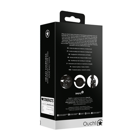 Kopfharness Ouch mit Mundabdeckung und festem Ball 55,2 x Ø 3,9 cm Schwarz – Ansicht 3