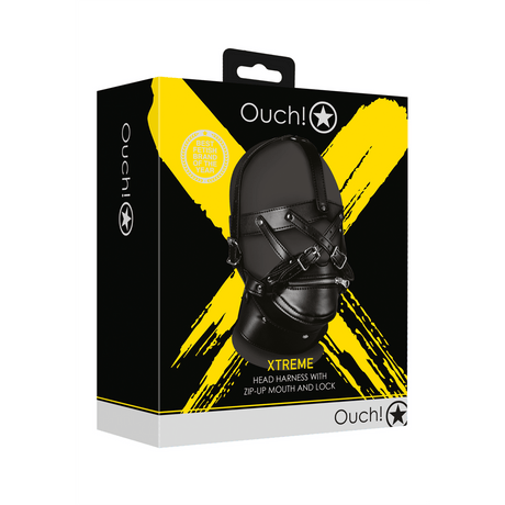 Kopfharness Ouch mit Reißverschluss am Mund und Schloss Schwarz 78,5 cm – Ansicht 2