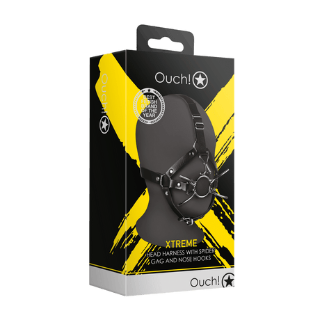 Kopfharness Ouch mit Spider-Gag und Nasenhaken Schwarz 70 x Ø 4,4 cm – Ansicht 2