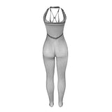 Langer Netz-Bodystocking mit Riemen auf Brust und Rücken Schwarz Einheitsgröße – Ansicht 4
