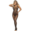 Langer Netz-Bodystocking mit Riemen auf Brust und Rücken Schwarz Einheitsgröße