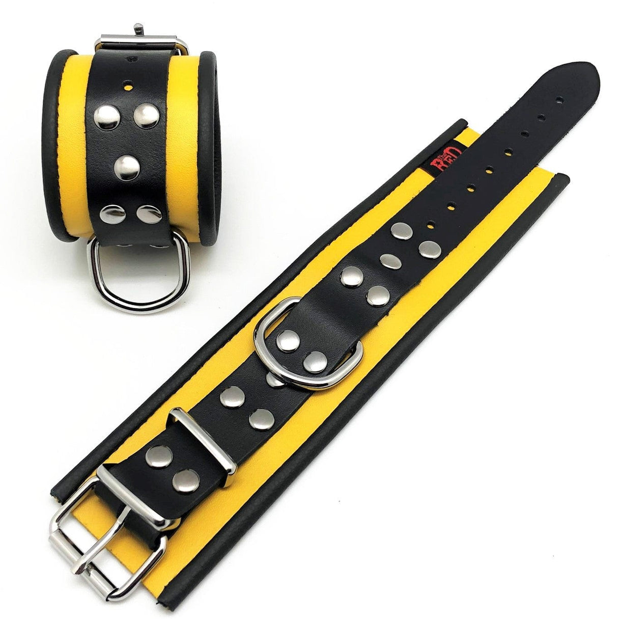 Lederhandschellen D-Ring Gelb