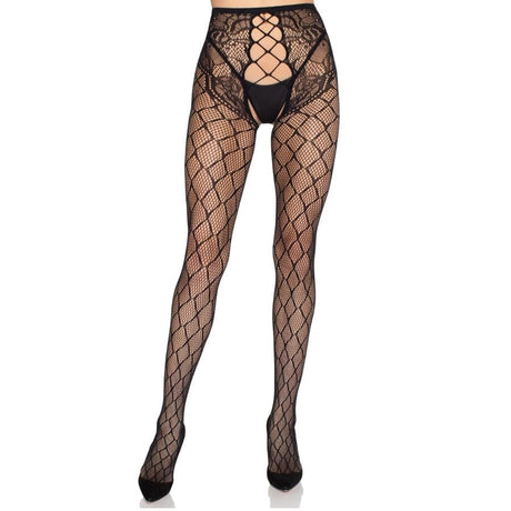 Leg Avenue - 1966 Netzstrumpfhose mit Offenem Schritt, Schwarz - Einheitsgrösse