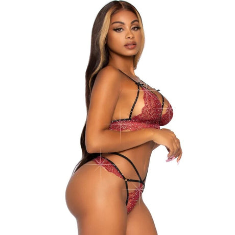 Leg Avenue - 81623 Bh + String-Set, Burgunderrot, Grösse L