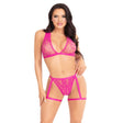 Slip Spitzen-BH-Top und Höschen mit Strumpfhaltern Rosa Einheitsgröße