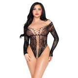 Body Netz- und Spitzenteddy Schwarz Einheitsgröße