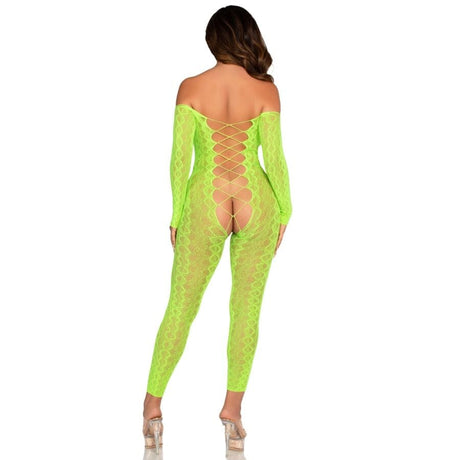 Leg Avenue - Bodystocking mit ohne Schritt Exotic Snake Lace Neongrün