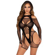 Netzanzug Leg Avenue mit Harness-Riemen Schwarz