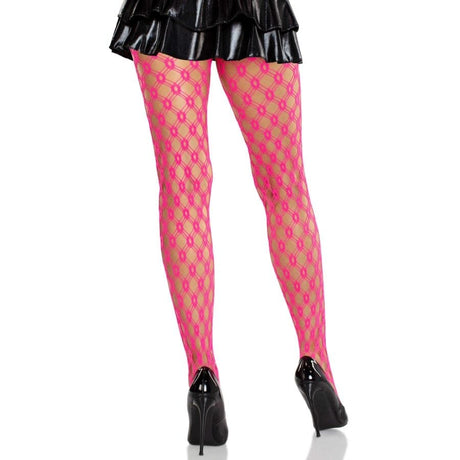 Leg Avenue - Spitzenstrumpfhosen mit Ösen Neon Pink