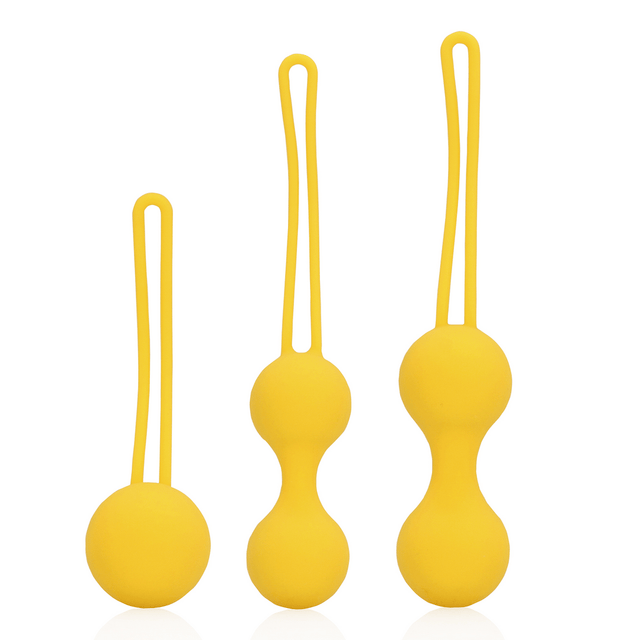 Liebeskugeln-Set dreiteilig aus Silikon Gelb 2,7 bis 3,2 cm