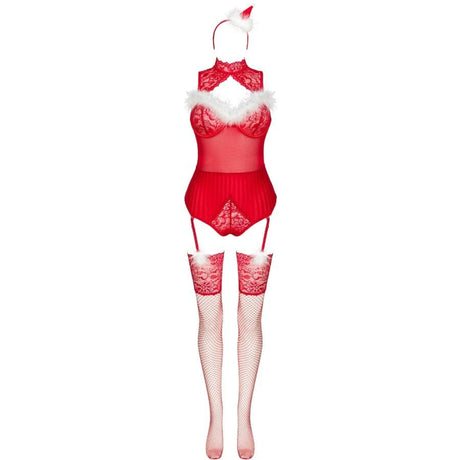 Livco Corsetti Fashion - Limpid Snowflakes Lc 90604 Body + Strümpfe + Weihnachtsstirnband S/M