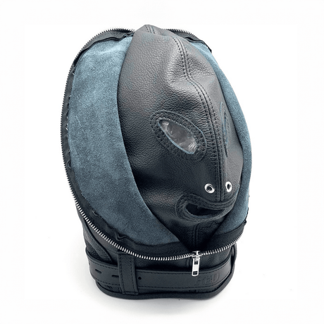 Maske aus Leder als Haube mit Reißverschluss Schwarz – Ansicht 4
