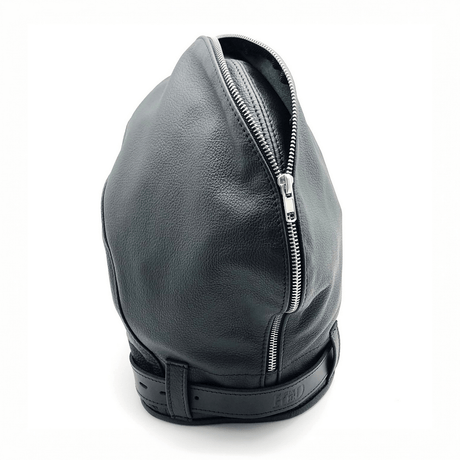 Maske aus Leder als Haube mit Reißverschluss Schwarz – Ansicht 3