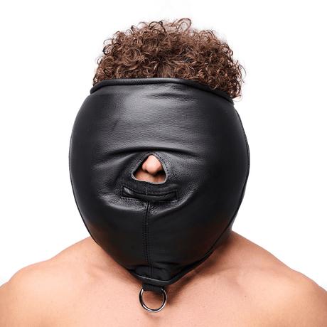 Maske aus Leder als Sinneshaube gepolstert Schwarz