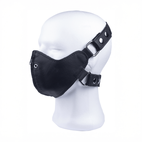 Maske aus Leder mit Reißverschluss am Mund Schwarz – Ansicht 2
