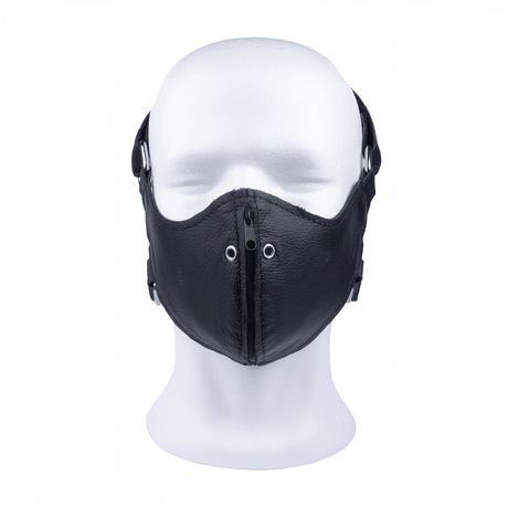 Maske aus Leder mit Reißverschluss am Mund Schwarz – Ansicht 4