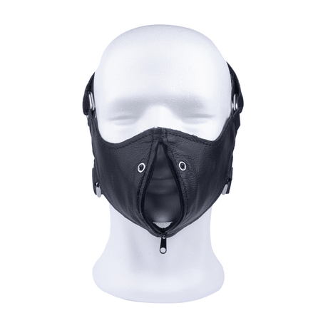 Maske aus Leder mit Reißverschluss am Mund Schwarz