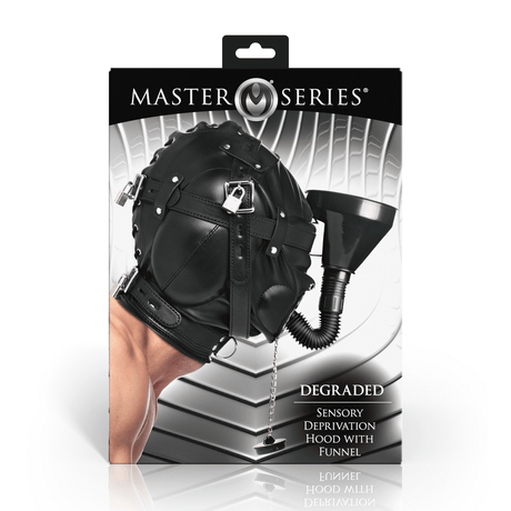 Maske Master Series Degraded Sinnesentzugskapuze mit Trichter PU-Leder Schwarz – Ansicht 3