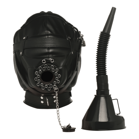 Maske Master Series Degraded Sinnesentzugskapuze mit Trichter PU-Leder Schwarz – Ansicht 4