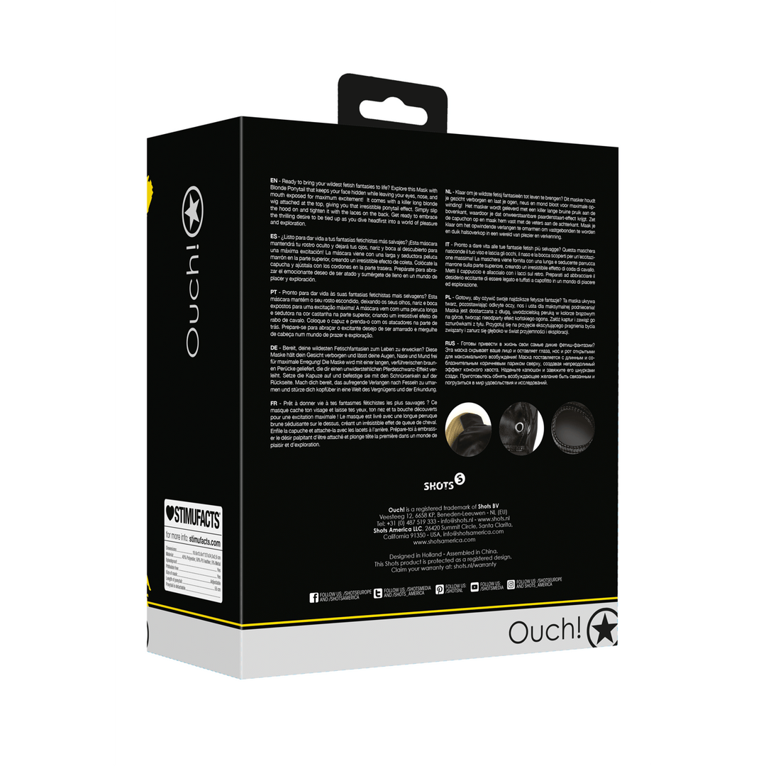 Maske Ouch Xtreme mit Pferdeschwanz in zwei Haarfarben Schwarz 27 cm – Ansicht 3