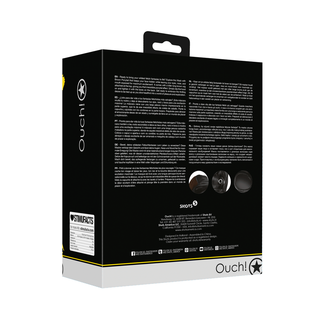 Maske Ouch Xtreme mit Pferdeschwanz in zwei Haarfarben Schwarz 27 cm – Ansicht 10