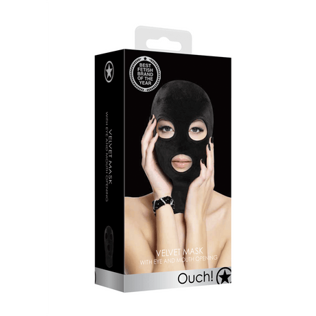 Maske Ouch aus Samt mit Augen- und Mundöffnung Schwarz 28 cm – Ansicht 2