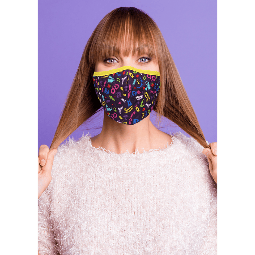 Mund-Nasen-Maske Kinky mit Toy-Muster Dunkelviolett 25 cm – Ansicht 4