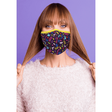 Mund-Nasen-Maske Kinky mit Toy-Muster Dunkelviolett 25 cm – Ansicht 4