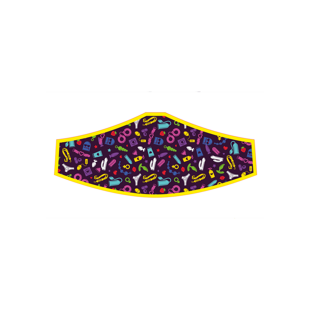 Mund-Nasen-Maske Kinky mit Toy-Muster Dunkelviolett 25 cm – Ansicht 3