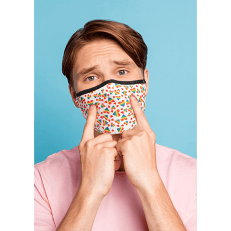 Mund-Nasen-Maske mit Herzen und Regenbogen Weiß 25 cm – Ansicht 4