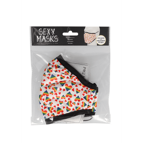 Mund-Nasen-Maske mit Herzen und Regenbogen Weiß 25 cm – Ansicht 2