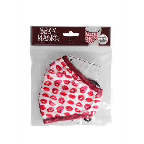 Mund-Nasen-Maske mit Lippen-Muster Weiß-Rot 25 cm – Ansicht 2