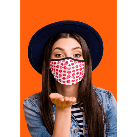Mund-Nasen-Maske mit Lippen-Muster Weiß-Rot 25 cm – Ansicht 4