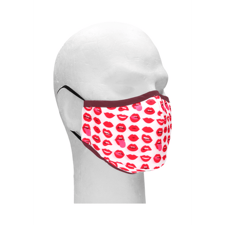 Mund-Nasen-Maske mit Lippen-Muster Weiß-Rot 25 cm