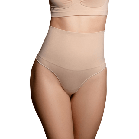 Nahtloser String im Gürtel-Stil Beige Größe XXL