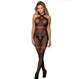 Netz-Bodystocking mit Gekreuzten Halsträgern Schwarz Einheitsgröße