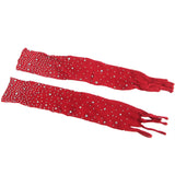 Netz-Bodystocking mit Handschuhen und Diamanten Rot Einheitsgröße – Ansicht 5