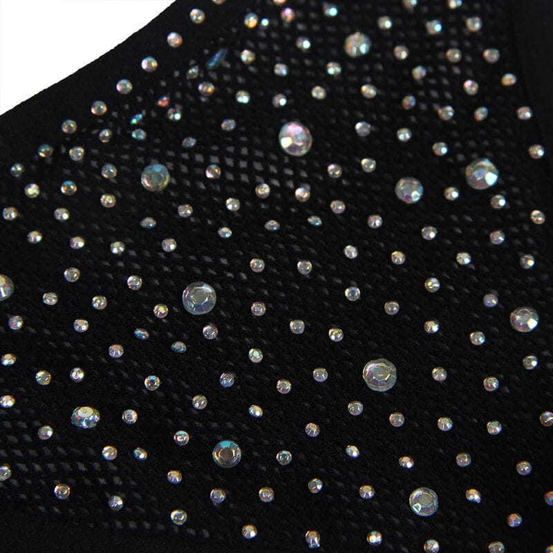 Netz-Bodystocking mit Handschuhen und Diamanten Schwarz Einheitsgröße – Ansicht 9