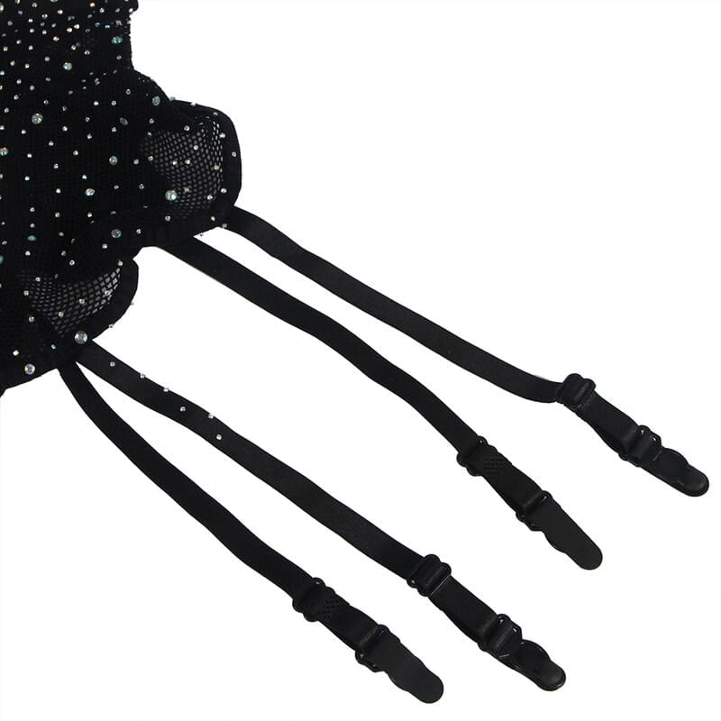 Netz-Bodystocking mit Handschuhen und Diamanten Schwarz Einheitsgröße – Ansicht 7
